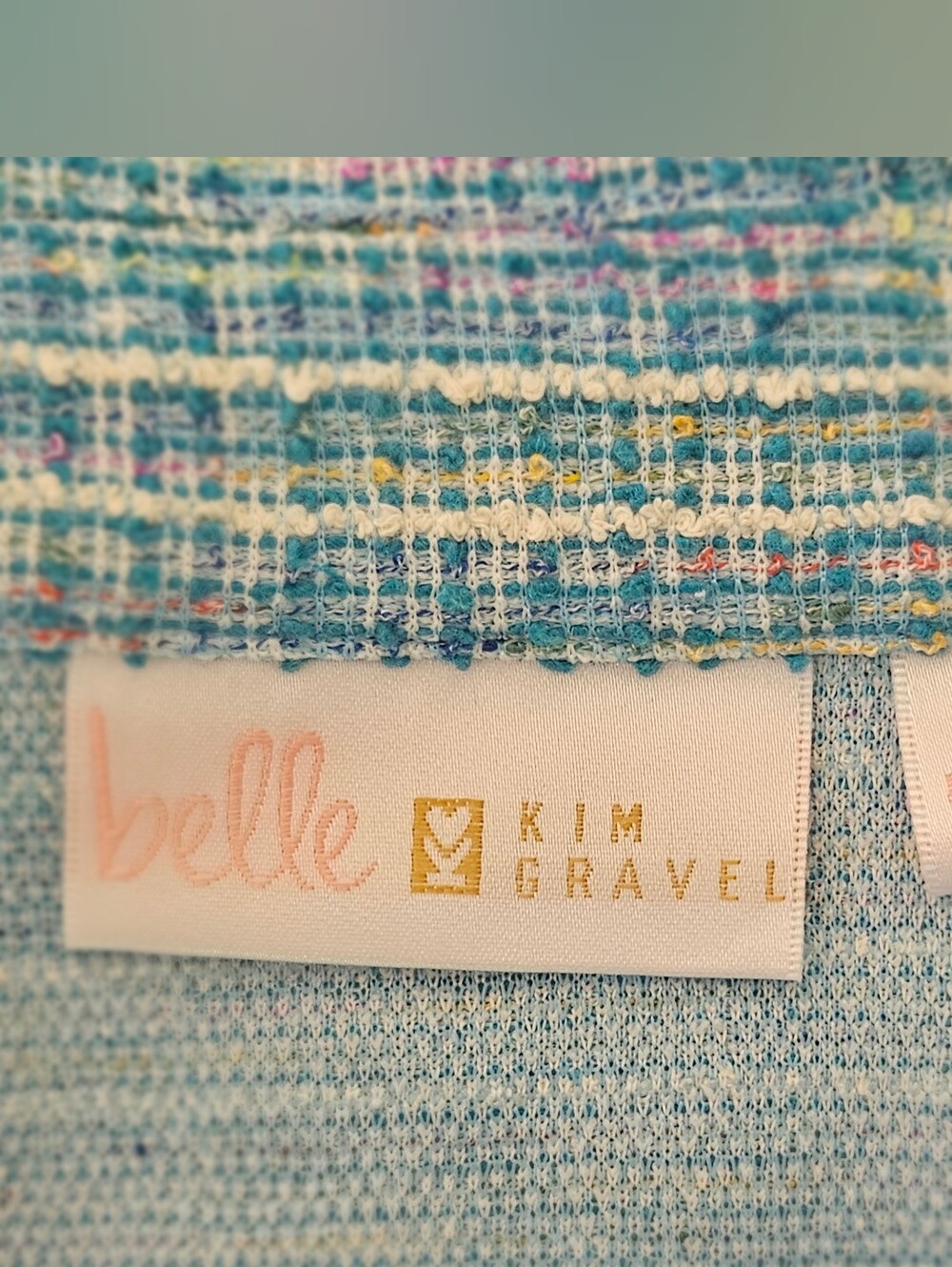 Belle by Kim Gravel Blue Tweed Double-Breasted Blazer Raw Hem Fringe S - Picture 9 of 16